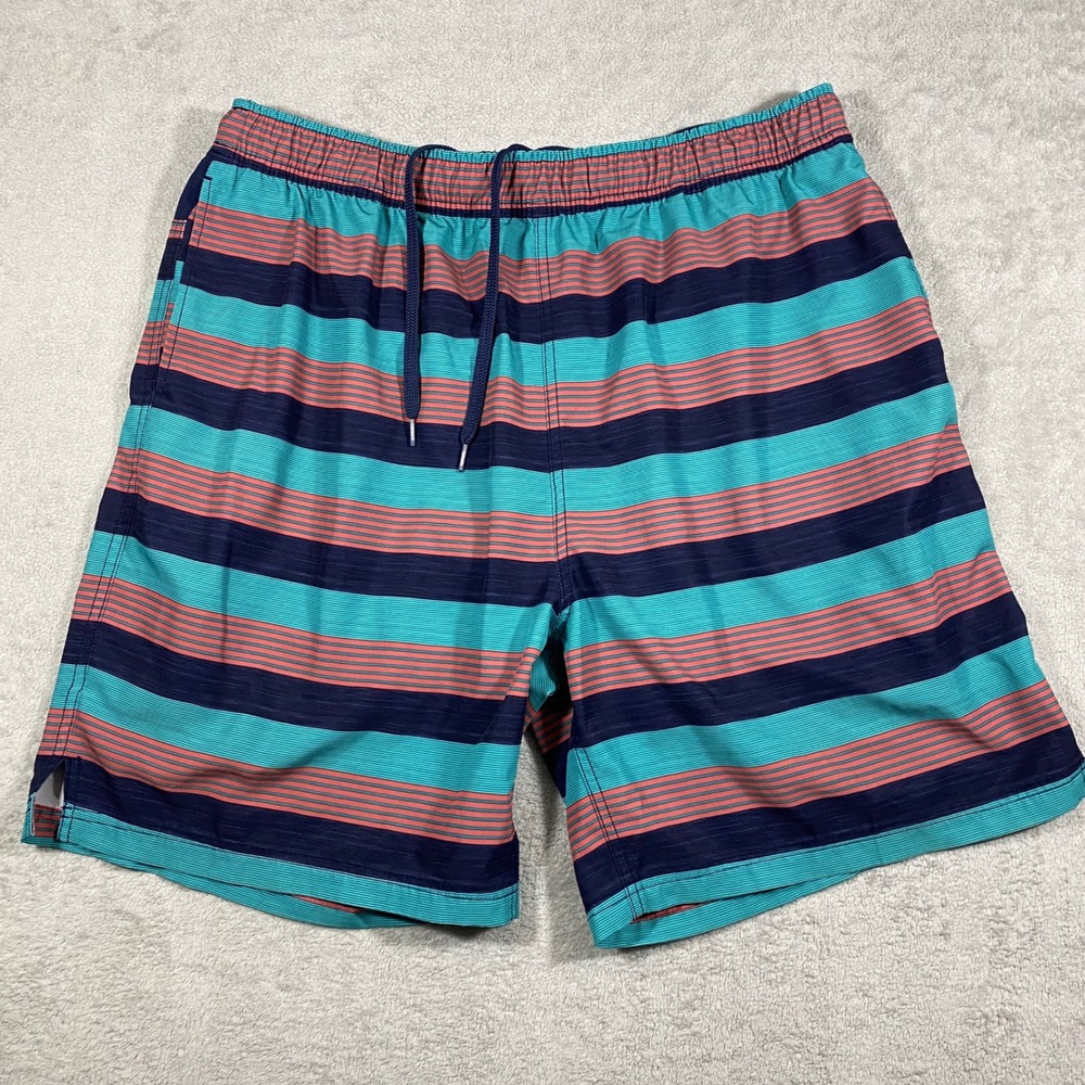 Speedo‎ Mens XXL Swim Trunks Navy Teal Coral Striped Board Shorts 7778207